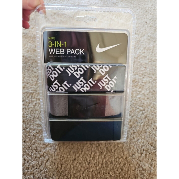Nike Men's Golf 3-in-1 Just Do It Web Belt (3 Pack) Black/JDI/Gray - Picture 1 of 3